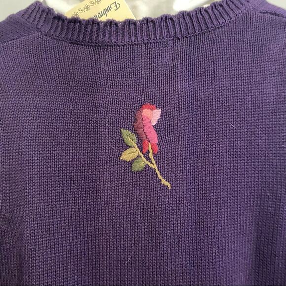 Deadstock Vintage Tulchan Purple Needlepoint Floral Top and Vest Set Small - Picture 9 of 16